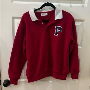Parker Red Crewneck Pullover with White Collar and 'P' Patch
